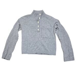 Everlane Sweater ReCashmere Wool Mock Neck Henley Gray Cropped Sustainable Cozy